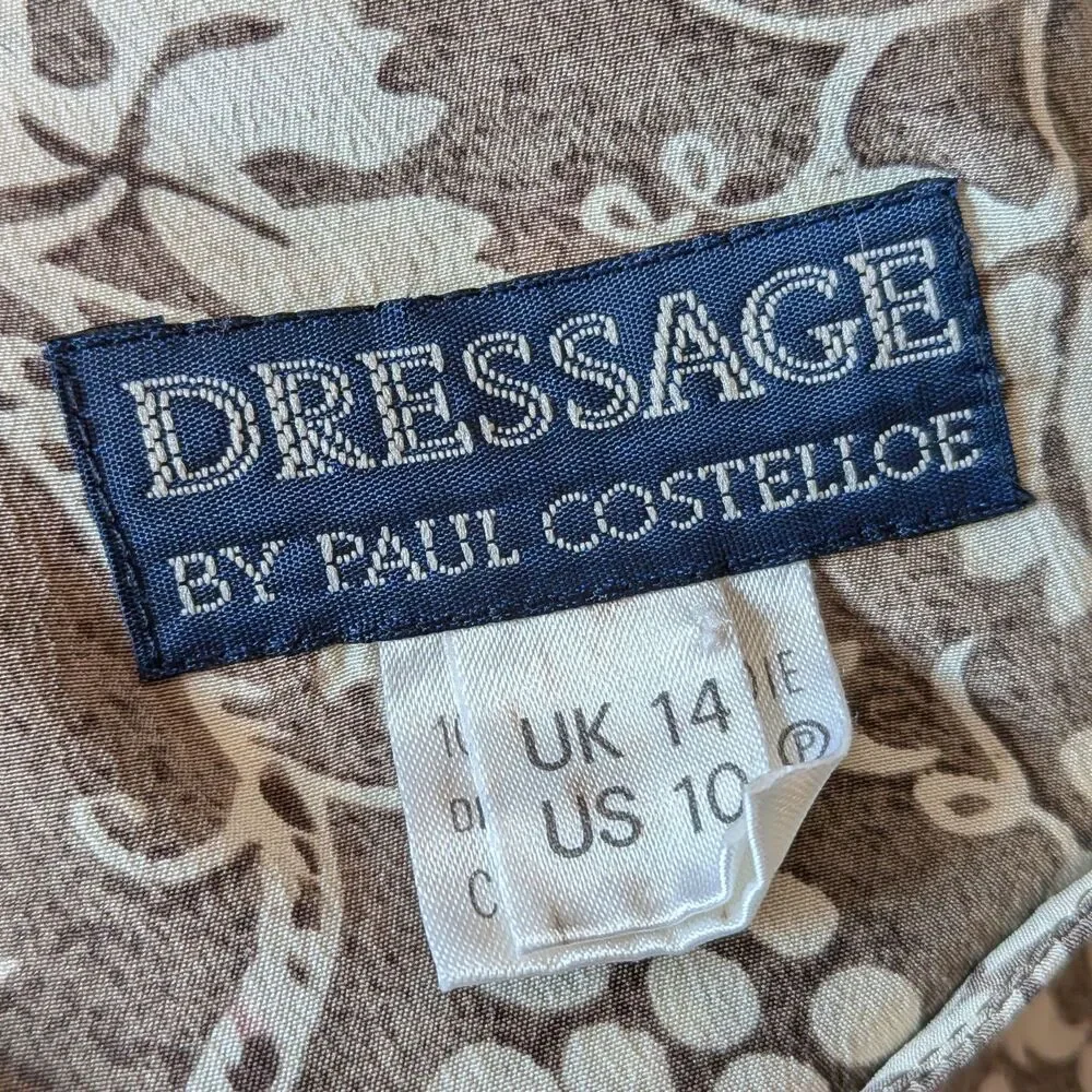 Vintage 90s Dressage Silk Mini Dress Tie Back Grapevine Summer Size 10